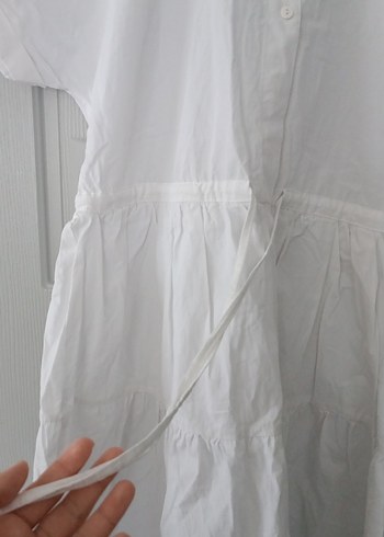 Beyaz Keten Hamile Tunik, Kısa Kollu, Salaş - Görsel 3