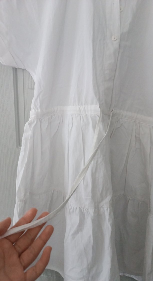 Beyaz Keten Hamile Tunik, Kısa Kollu, Salaş - Görsel 3