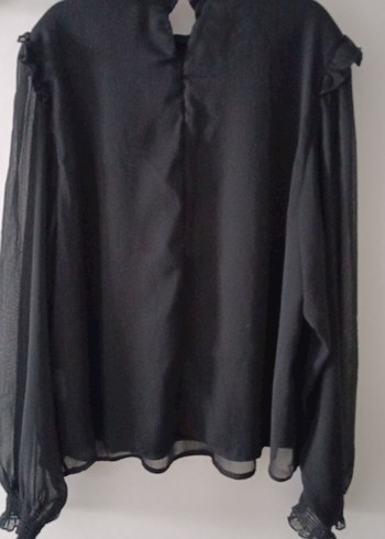 Siyah Fırfırlı Yüksek Yakalı Kadın Bluz - Görsel 5