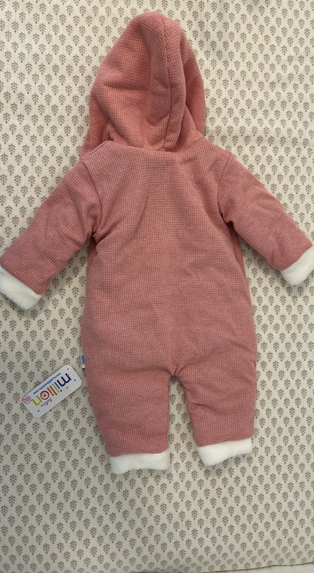 Kapüşonlu Pembe Örgü Kız Bebek Tulumu - Görsel 3