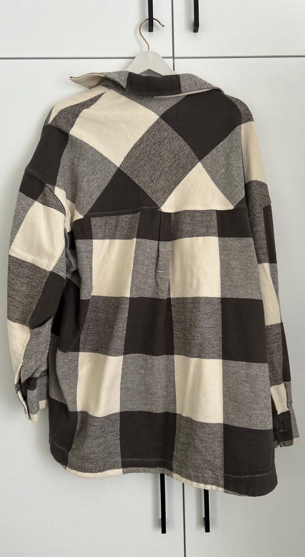 Kadın Gri Kareli Pamuklu Bol Kesim Gömlek - Görsel 4