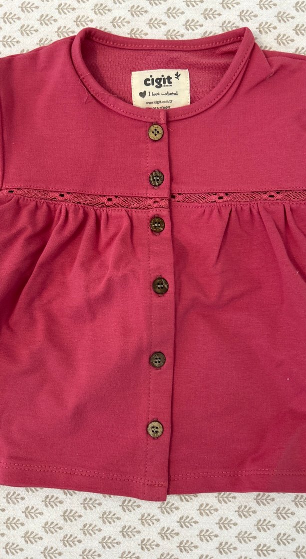 Bordo Düğmeli Bohem Kız Hırka - Görsel 2
