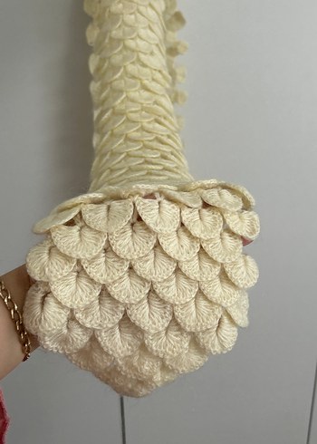 Kadın Bej Fırfırlı Örgü Şal - Görsel 2