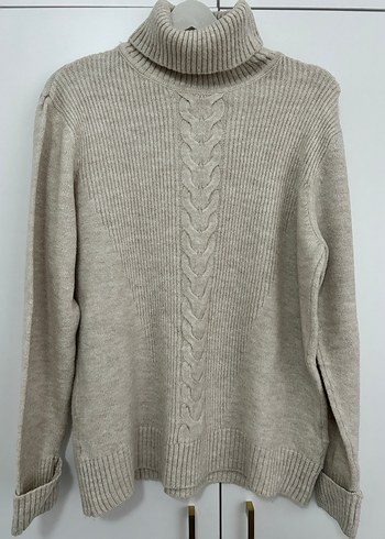 Bej Örgü Boğazlı Kadın Kazak - Görsel 6