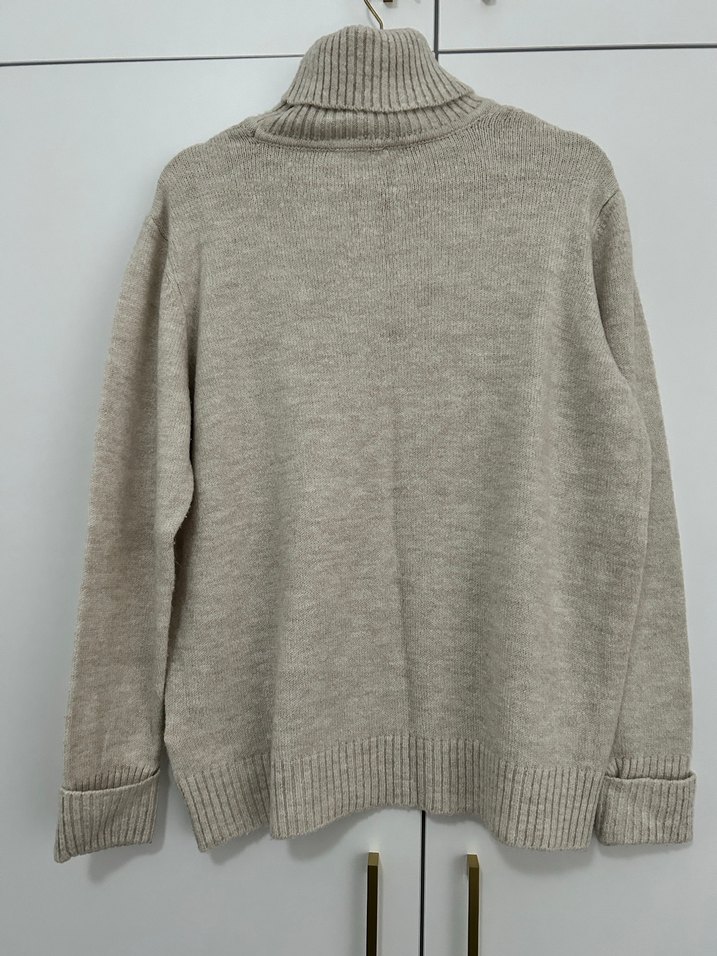 Bej Örgü Boğazlı Kadın Kazak - Görsel 2