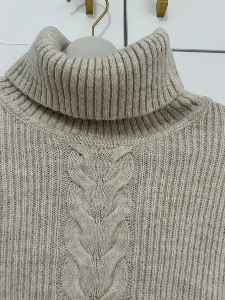 Bej Örgü Boğazlı Kadın Kazak - Görsel 4