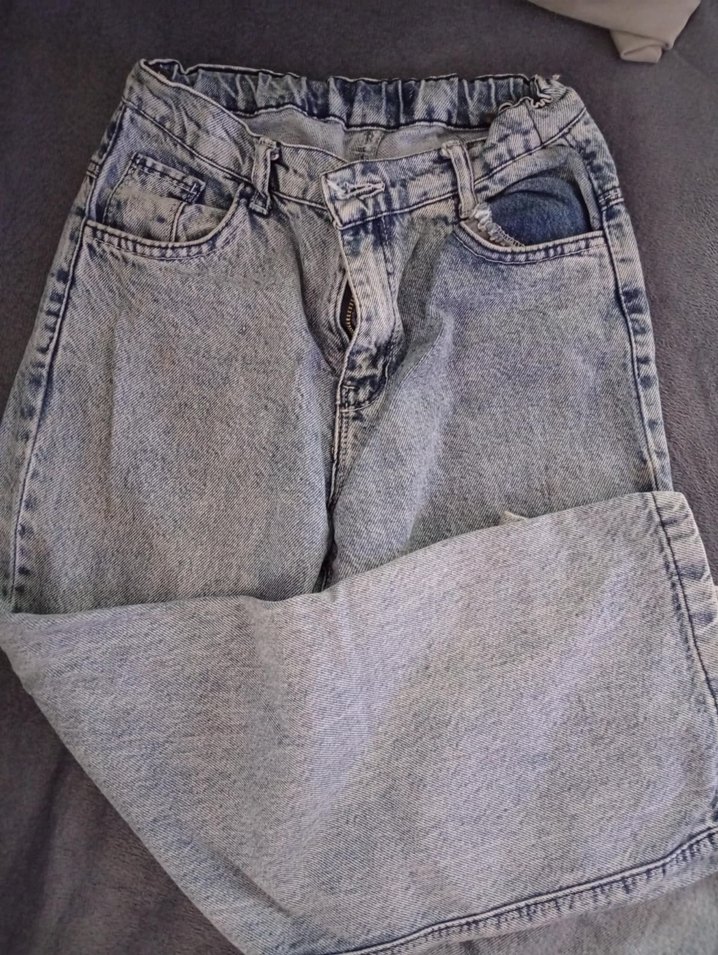 Gri Kadın Bol Kesim Midi Kot Pantolon - Görsel 2