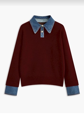 Zara Bordo Triko Kazak Jean Yaka Detaylı