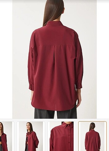 diğer Beden bordo Renk Kadın Oversize Basıc Gömlek