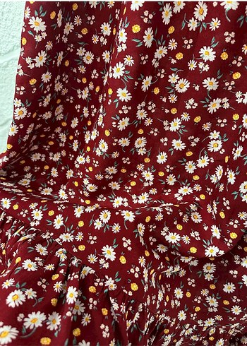 Bordo Çiçekli Uzun Fırfırlı Etek - Görsel 2