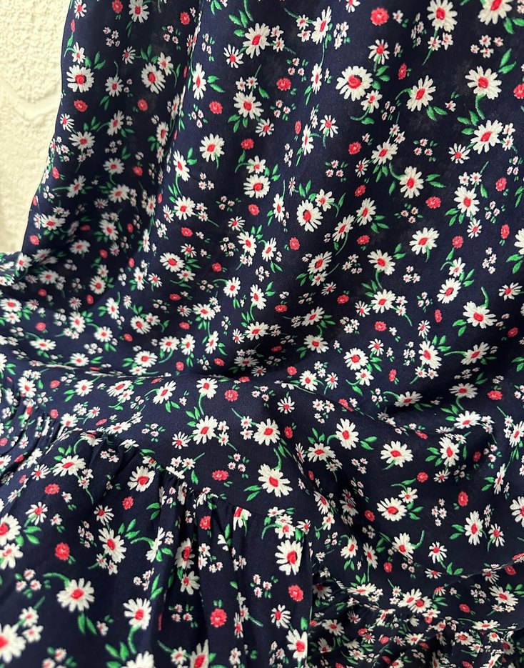 Siyah Kırmızı Çiçekli Fırfırlı Viskon Etek - Görsel 2