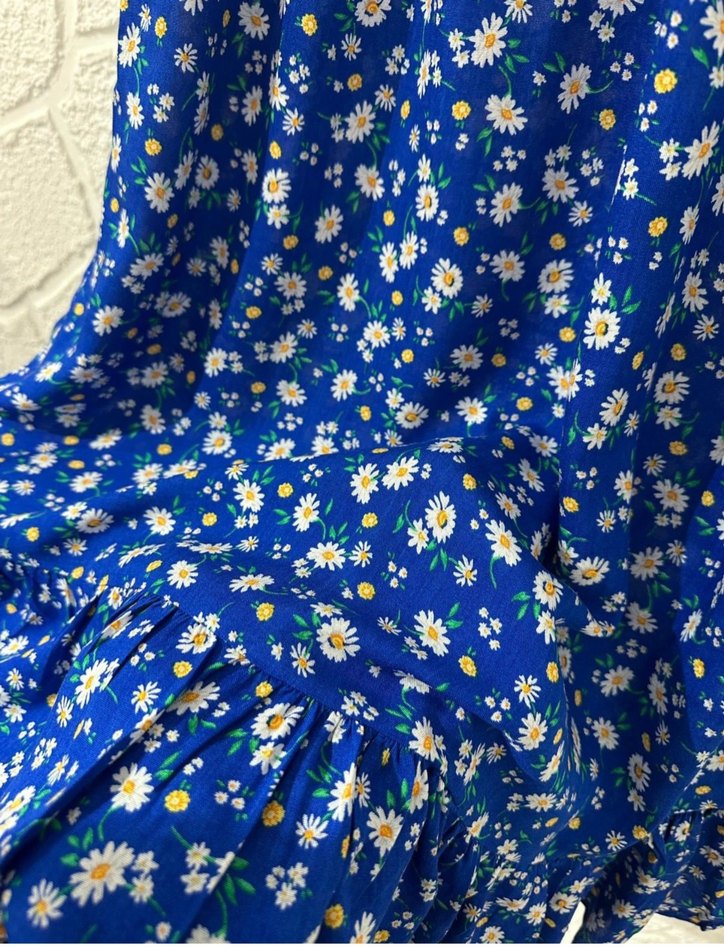 Mavi Renkli Uzun Fırfırlı  Etek - Görsel 2