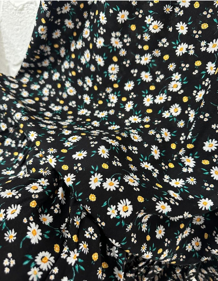 Siyah Çiçek Desenli Uzun Fırfırlı Etek - Görsel 2