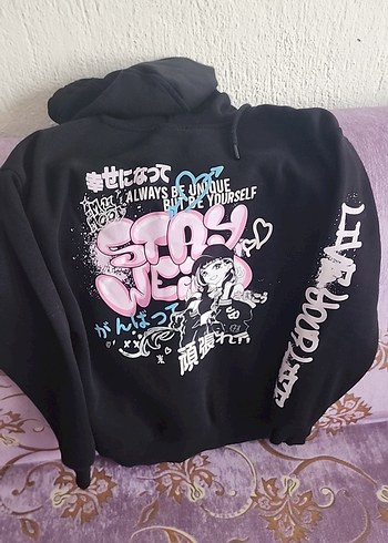 Siyah Kapüşonlu Kadın Sweatshirt - Görsel 2
