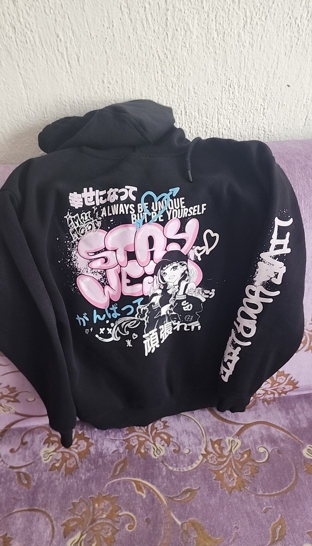 Siyah Kapüşonlu Kadın Sweatshirt - Görsel 2