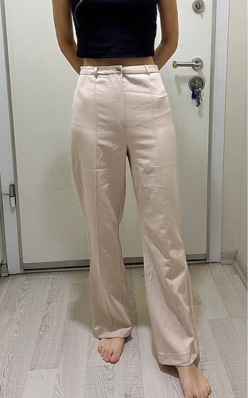 Toz Pembe Kumaş Pantolon - Görsel 2