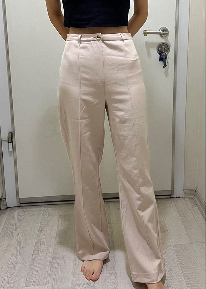 Toz Pembe Kumaş Pantolon - Görsel 2