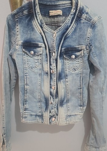 Düğmeli Mavi Denim Kadın Ceket
