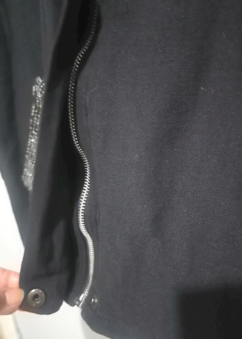 Düğmeli Siyah Denim Kadın Ceket - Görsel 11