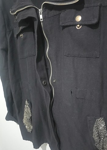 Düğmeli Siyah Denim Kadın Ceket - Görsel 2