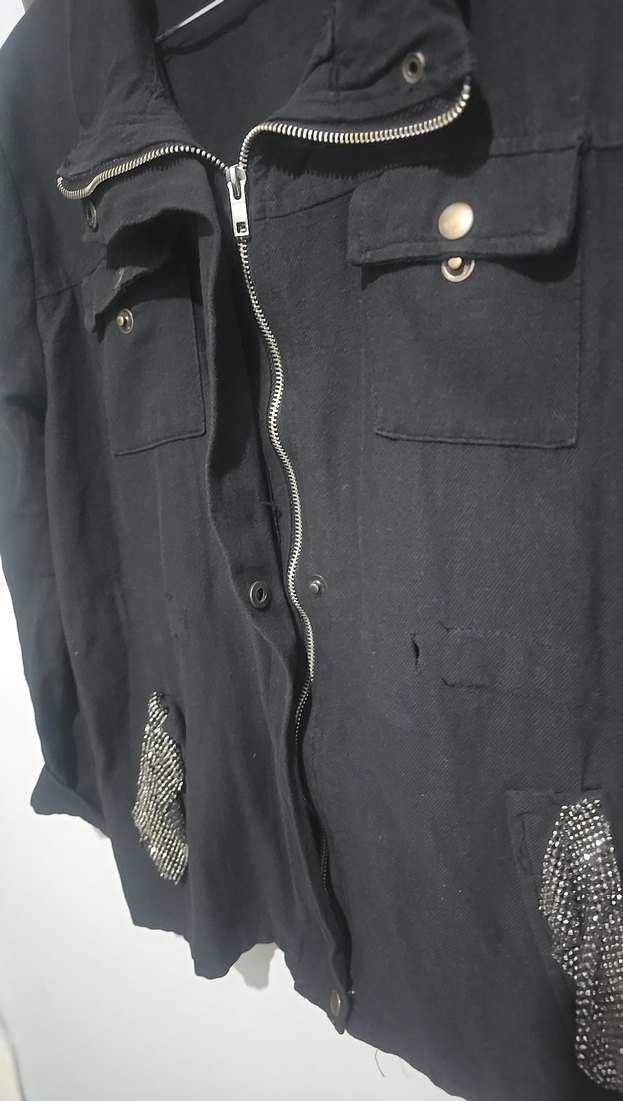 Düğmeli Siyah Denim Kadın Ceket - Görsel 2