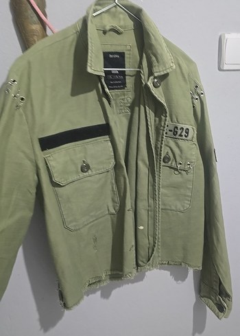 Düğmeli Yeşil Kamuflaj Kadın Ceket - Görsel 12