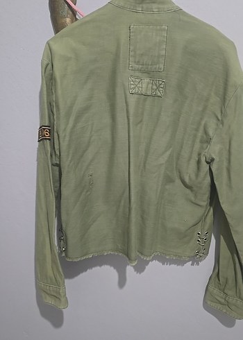 Düğmeli Yeşil Kamuflaj Kadın Ceket - Görsel 6