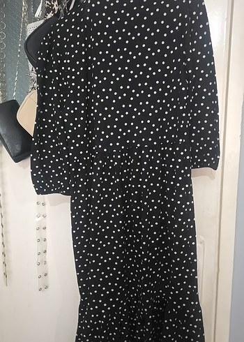 Siyah Puantiyeli Midi Elbise - Görsel 4
