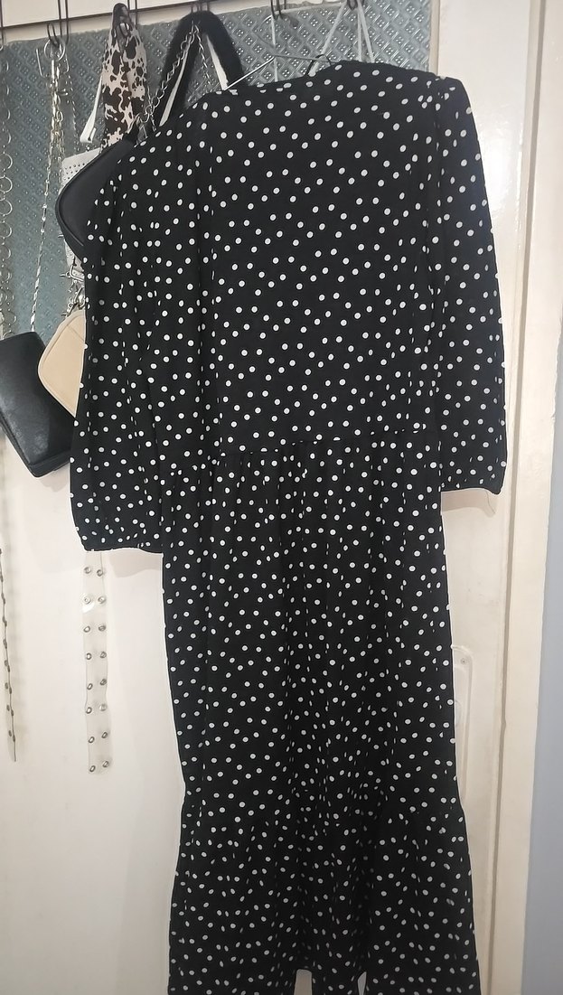 Siyah Puantiyeli Midi Elbise - Görsel 4