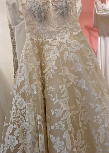 Bej Straplez A Kesim Dantel Gelinlik özel tasarım - Görsel 2