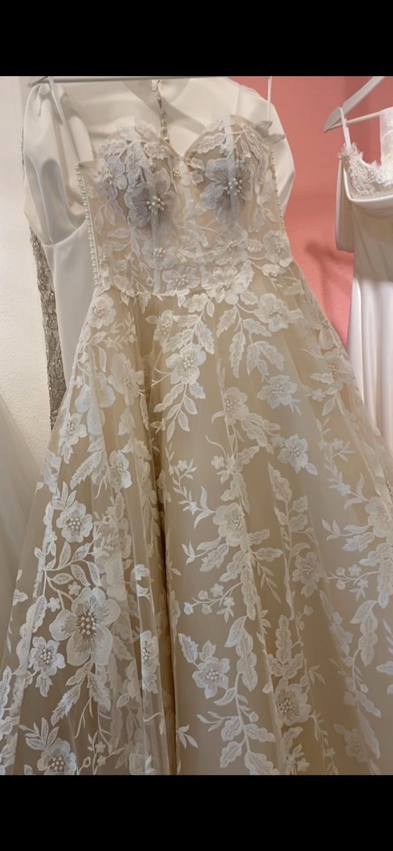 Bej Straplez A Kesim Dantel Gelinlik özel tasarım - Görsel 2