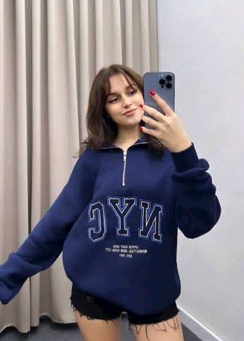 Kadın Lacivert Fermuarlı Sweatshirt