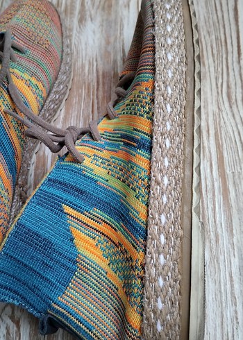 Kemal Tanca Renkli Örgü Bohem Dolgu Topuklu Espadril - Görsel 7