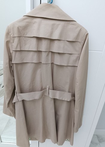 Bej Düğmeli Midi Kadın Trençkot - Görsel 4