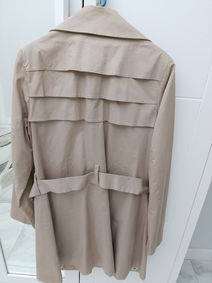 Bej Düğmeli Midi Kadın Trençkot - Görsel 4