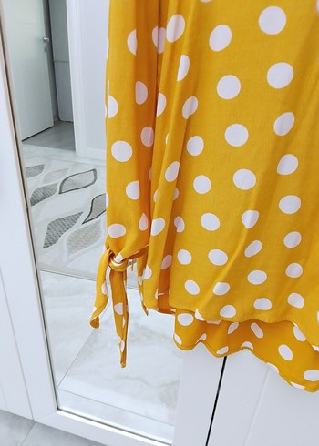 Sarı Puantiyeli Uzun Kollu Kadın Gömlek - Görsel 4