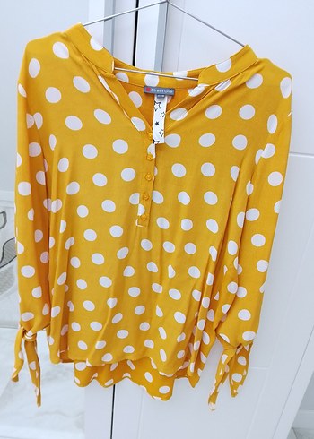 Sarı Puantiyeli Uzun Kollu Kadın Gömlek - Görsel 6