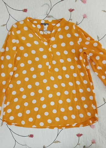 Sarı Puantiyeli Uzun Kollu Kadın Gömlek - Görsel 7