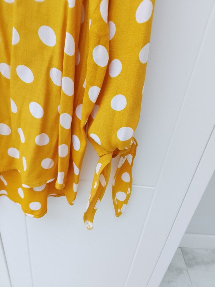 Sarı Puantiyeli Uzun Kollu Kadın Gömlek - Görsel 5