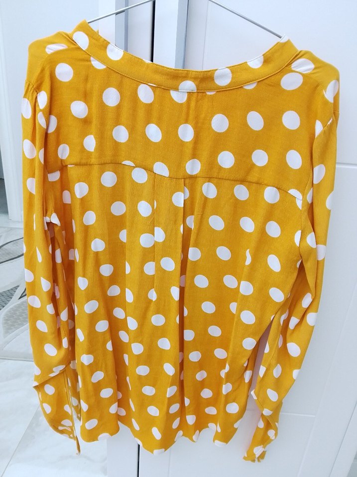 Sarı Puantiyeli Uzun Kollu Kadın Gömlek - Görsel 2
