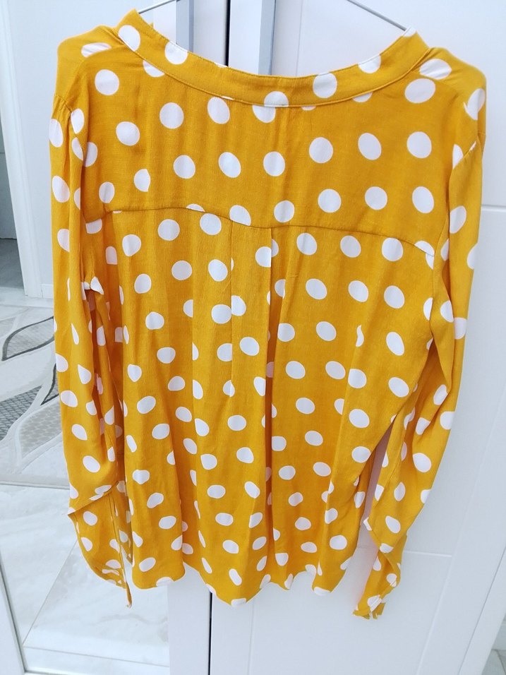 Sarı Puantiyeli Uzun Kollu Kadın Gömlek - Görsel 3