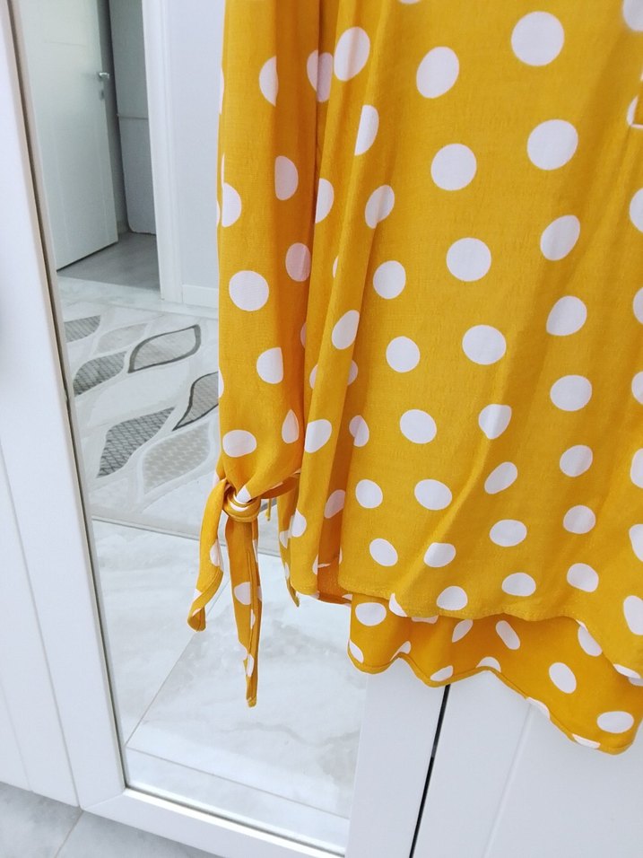 Sarı Puantiyeli Uzun Kollu Kadın Gömlek - Görsel 4