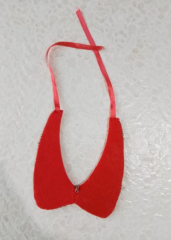 Nakışlı Boncuklu Kırmızı Elbise Yakası - Görsel 2