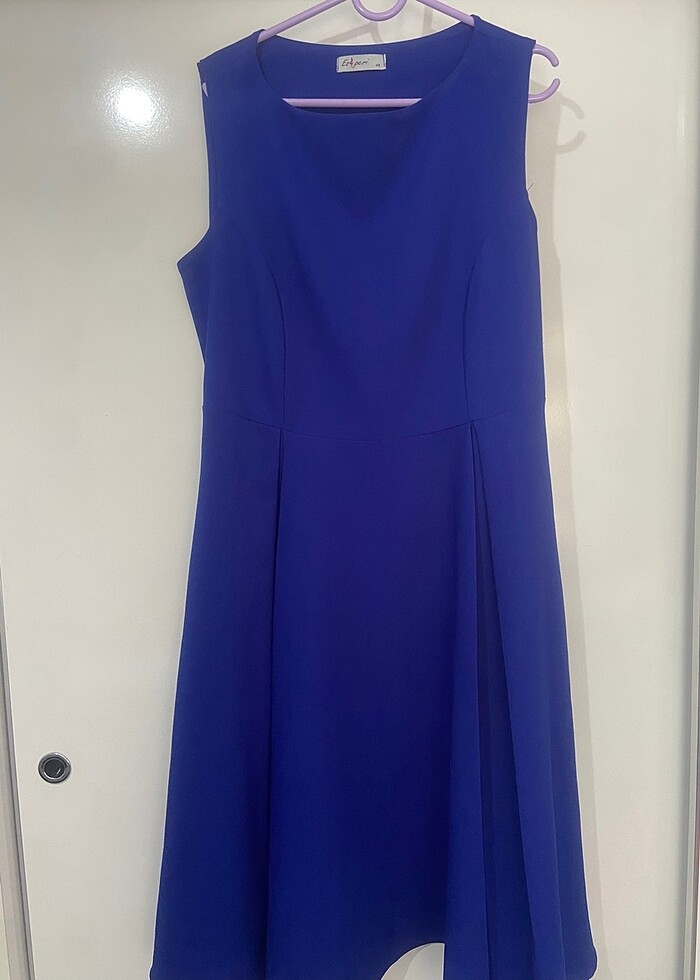 Saks mavisi midi elbise - Görsel 2