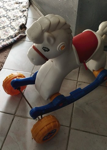 Renkli Tekerlekli Beyaz At Oyuncak - Görsel 4