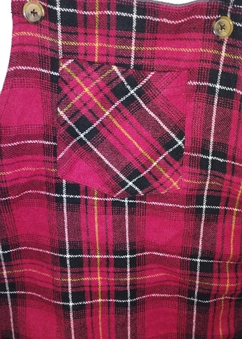 Bordo Ekose Kız Salopet Düğmeli - Görsel 3