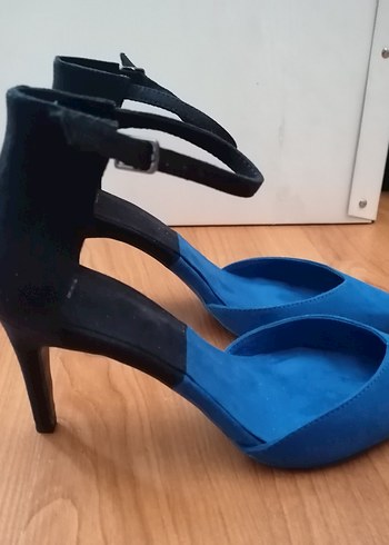 Zara İki Renk Mavi-Lacivert Süet Stiletto