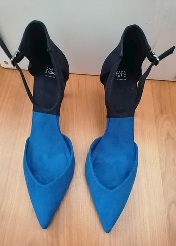 36 Beden Zara İki Renk Mavi-Lacivert Süet Stiletto