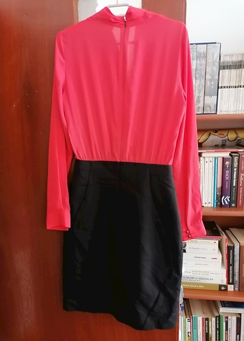 Mango Pembe V Yaka Uzun Kollu Midi Elbise