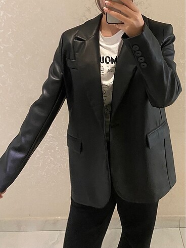 s Beden Deri oversize blazer ceket